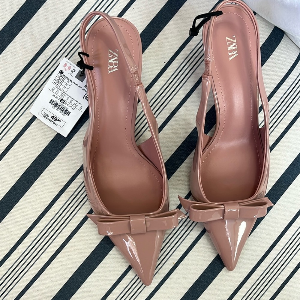 NWT Zara pink pump heel with bow